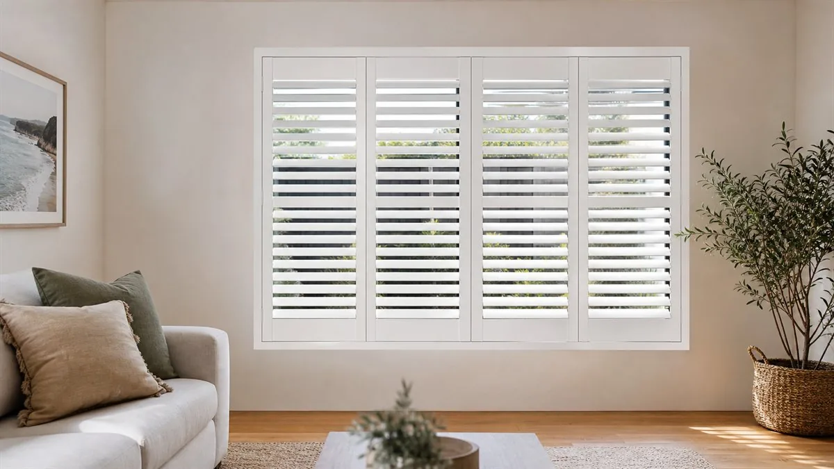 White PVC plantation shutters on a standard Melbourne window