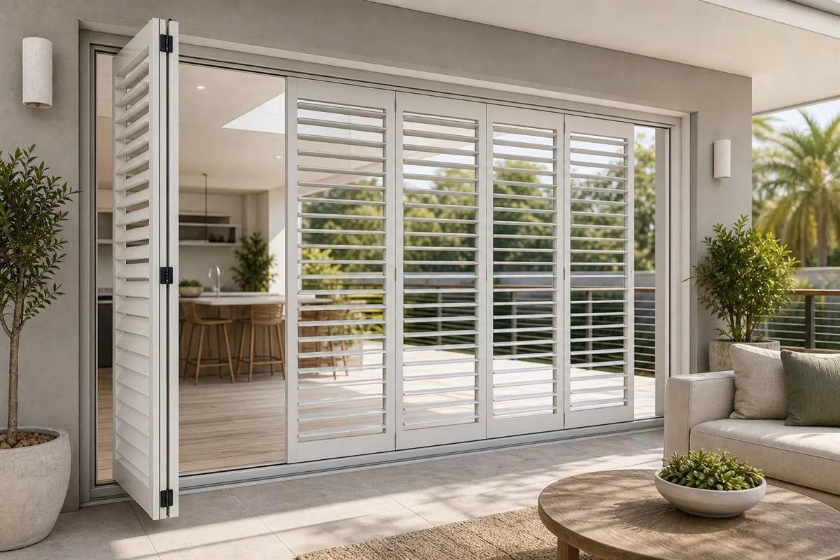 Powder-coated aluminium shutters on a modern alfresco opening